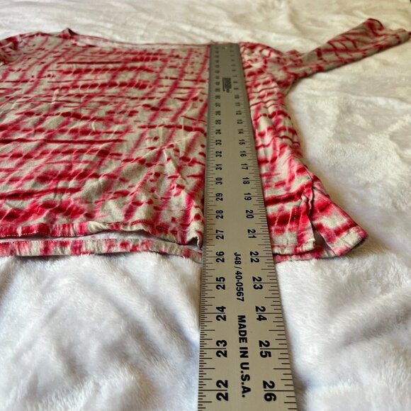 Majestic Filatures Women Cotton Tie-Dye Red 3/4 Sleeve Boatneck Tee Shirt Size 3 - Picture 7 of 8